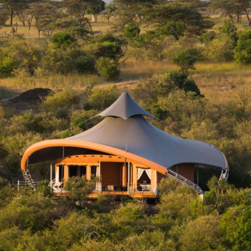 Casas prefabricadas de Safari Estructura de membrana de PVDF de doble capa Tienda de alojamiento de hotel en Sudáfrica